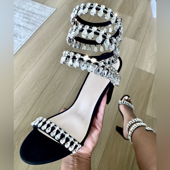🖤PRICE FIRM🖤Women’s rhinestone embellished high heel sandals - Picture 1 of 2